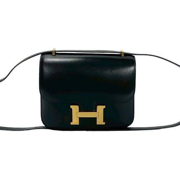 HERMES Constance 18 Box Calf Leather Shoulder Bag, Black, 78297 - Picture 1 of 9